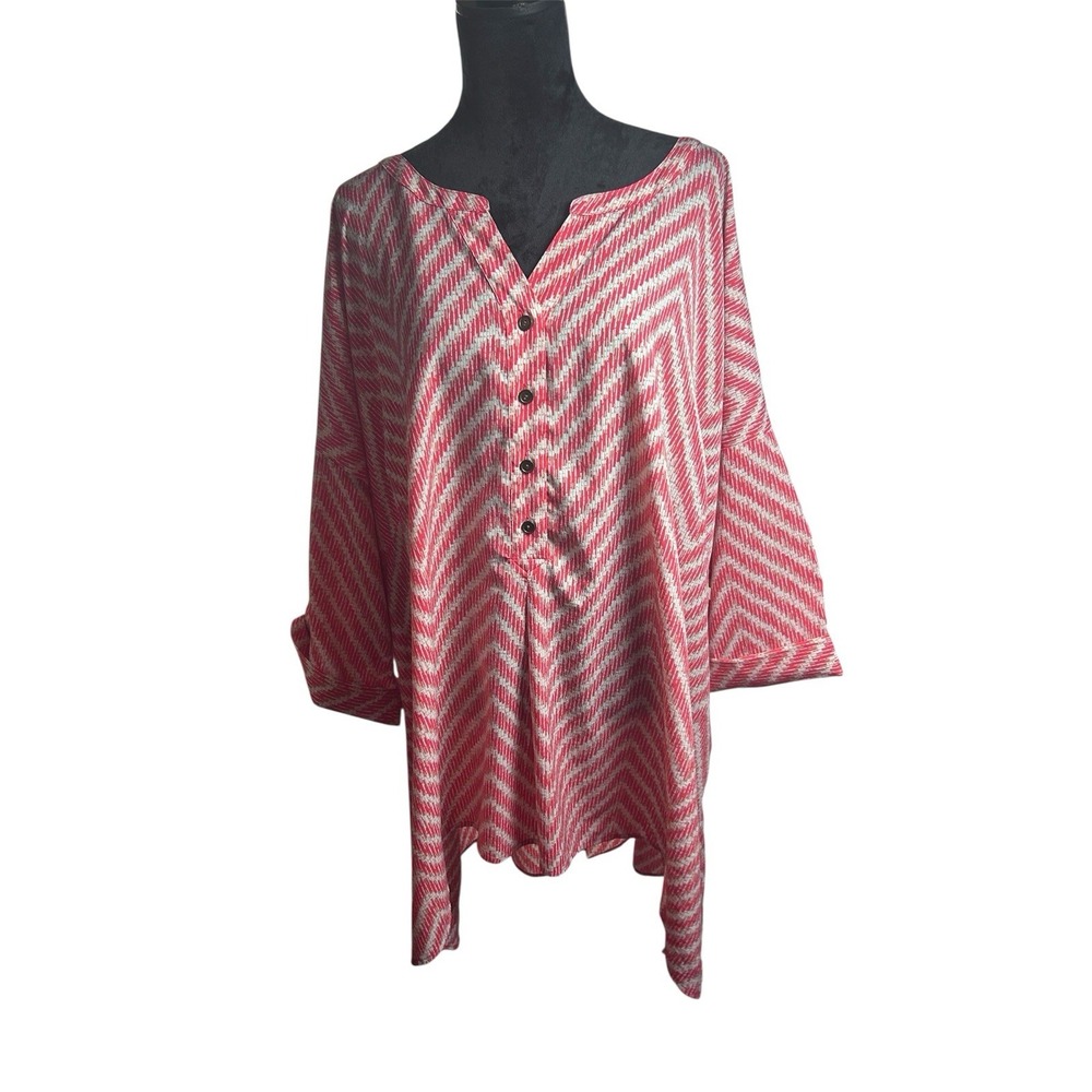 Catherines 5X‎ 34/36W Top Short Sleeves Orange White Hi Low Hem